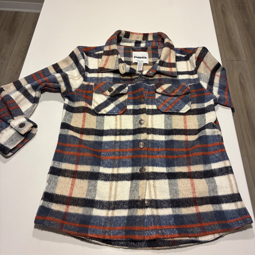 RSQ Plaid Flannel Shirt Jacket Extra‎ Large Blue Cream Red Button Up